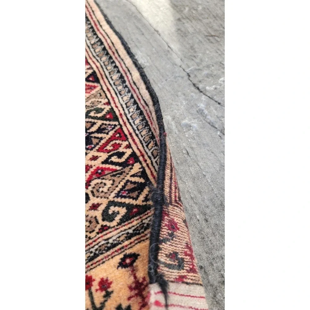 Vintage Tribal Geometric Runner Rug 2x5 Beige Red Wool Hand-Knotted
